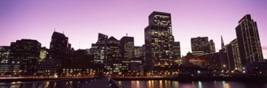 Buildings at the waterfront lit up at dusk San Francisco California USA Canvas Art - Panoramic Images (36 x 12)
