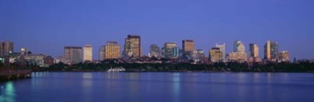 Buildings at the waterfront lit up at night Boston Massachusetts USA Canvas Art - Panoramic Images (18 x 6)