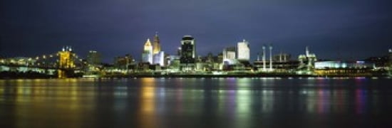 Buildings at the waterfront lit up at night Ohio River Cincinnati Ohio USA Canvas Art - Panoramic Images (36 x 12)