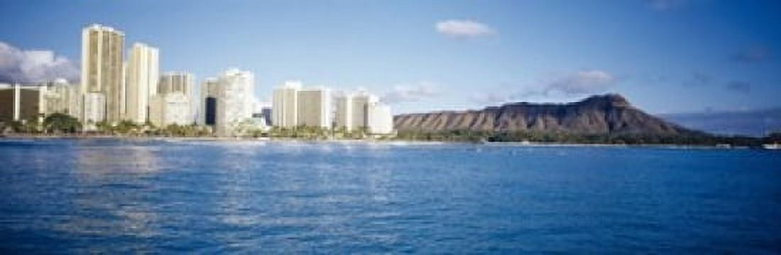 Buildings at the waterfront with a volcanic mountain in the background Honolulu Oahu Hawaii USA Canvas Art - Panoramic Images (18 x 6)
