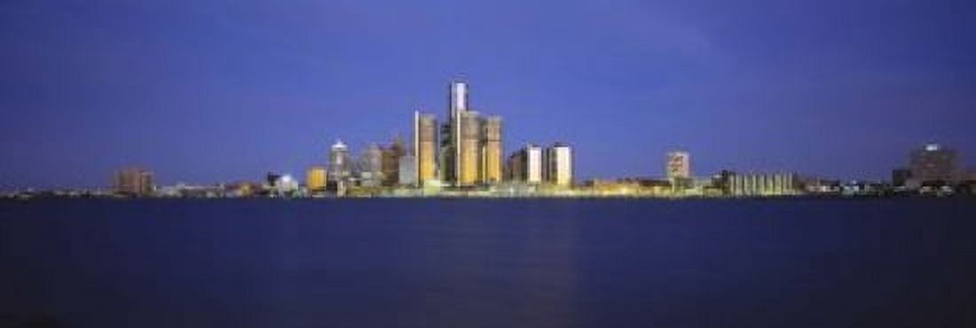 Buildings at waterfront Detroit Michigan USA Canvas Art - Panoramic Images (18 x 6)