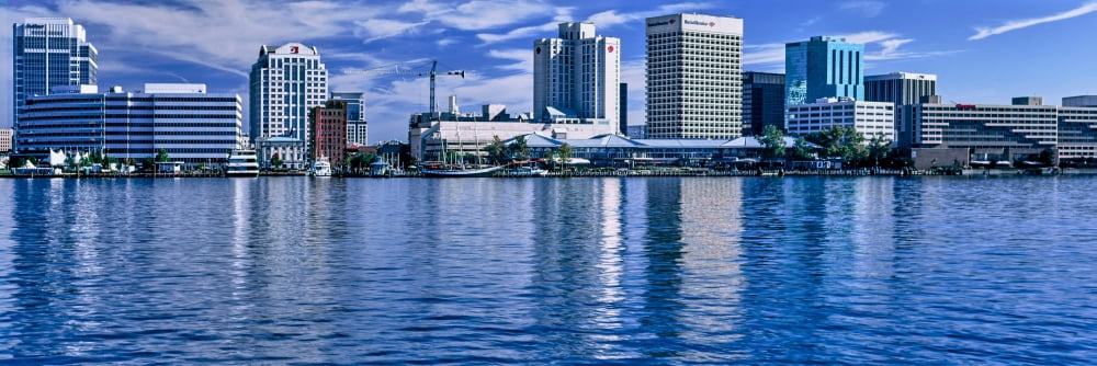 Buildings at waterfront Norfolk Virginia USA Canvas Art - Panoramic Images (12 x 36)