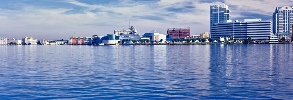 Buildings at waterfront Norfolk Virginia USA Canvas Art - Panoramic Images (13 x 36)