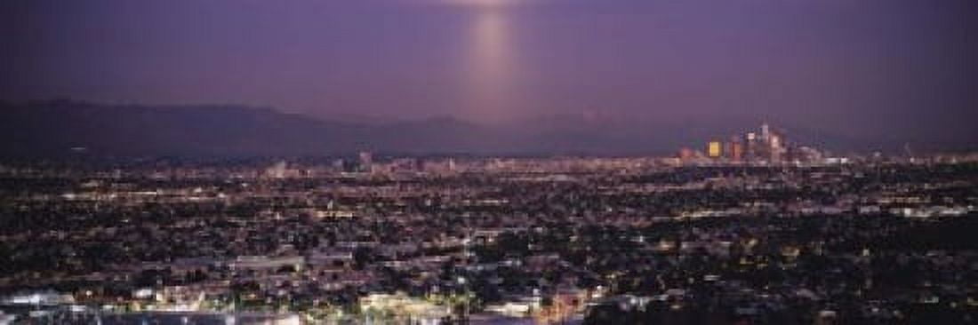 Buildings in a city lit up at dusk Hollywood San Gabriel Mountains City Of Los Angeles Los Angeles County California USA Canvas Art - Panoramic Images (18 x 6)