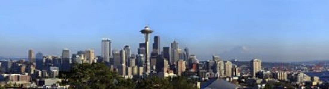 Buildings in a city with mountains in the background Space Needle Mt Rainier Seattle King County Washington State USA 2010 Canvas Art - Panoramic Images (21 x 6)