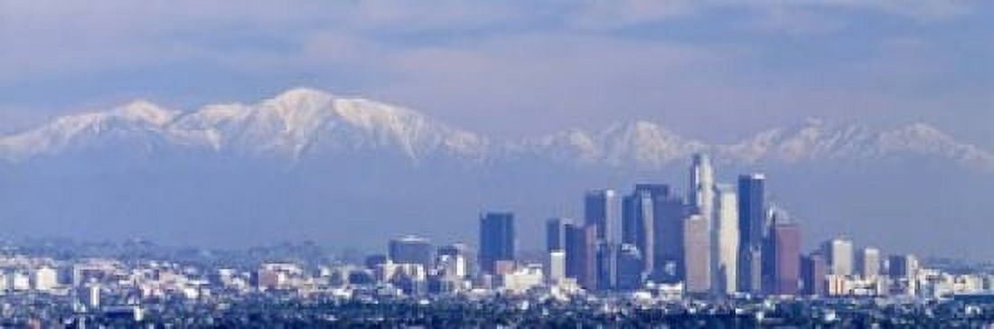 Buildings in a city with snowcapped mountains in the background San Gabriel Mountains City of Los Angeles California USA Canvas Art - Panoramic Images (18 x 6)