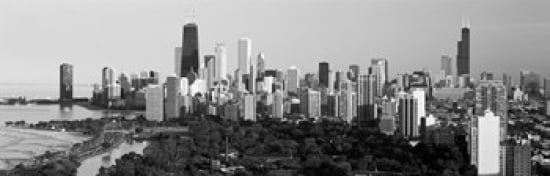 Buildings in a city view of Hancock Building and Sears Tower Lincoln Park Lake Michigan Chicago Cook County Illinois USA Canvas Art - Panoramic Images (18 x 6)
