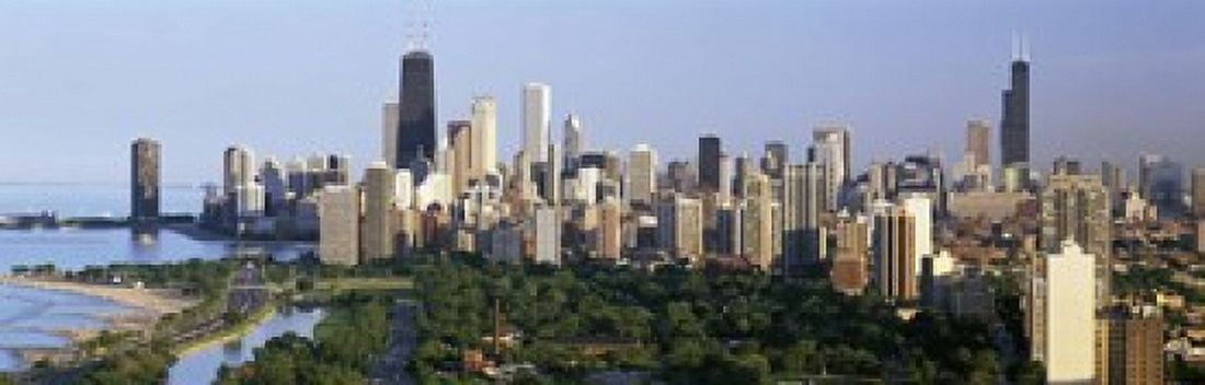 Buildings in a city view of Hancock Building and Sears Tower Lincoln Park Lake Michigan Chicago Cook County Illinois USA Canvas Art - Panoramic Images (18 x 6)