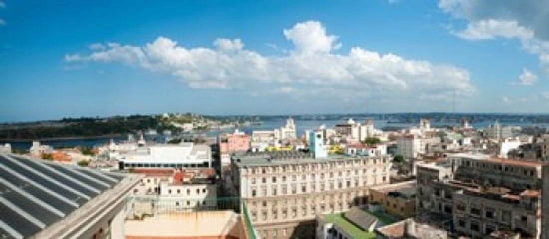 Buildings in a city at the waterfront viewed from a government building Obispo House Mercaderes Old Havana Havana Cuba Canvas Art - Panoramic Images (36 x 16)