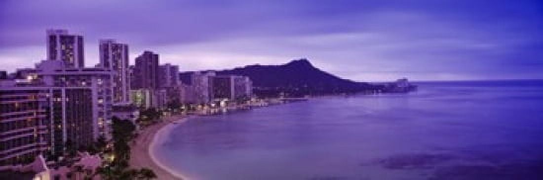 Buildings at the coastline with a volcanic mountain in the background Diamond Head Waikiki Oahu Honolulu Hawaii USA Canvas Art - Panoramic Images (18 x 6)