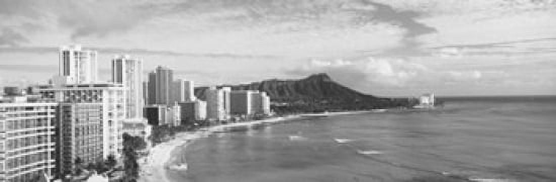 Buildings at the coastline with a volcanic mountain in the background Diamond Head Waikiki Oahu Honolulu Hawaii USA Canvas Art - Panoramic Images (18 x 6)