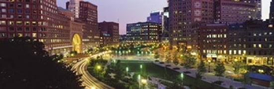 Buildings in a city Atlantic Avenue Wharf District Boston Suffolk County Massachusetts USA 2010 Canvas Art - Panoramic Images (36 x 12)