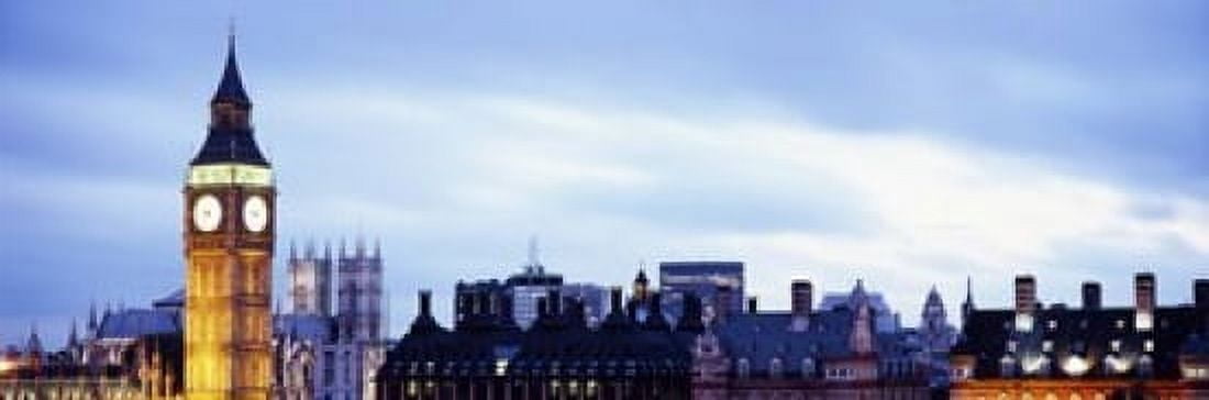 Buildings in a city Big Ben Houses Of Parliament Westminster London England Canvas Art - Panoramic Images (18 x 6)