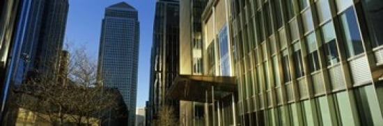 Buildings in a city Canada Square Building Canary Wharf Isle of Dogs London England 2011 Canvas Art - Panoramic Images (36 x 12)