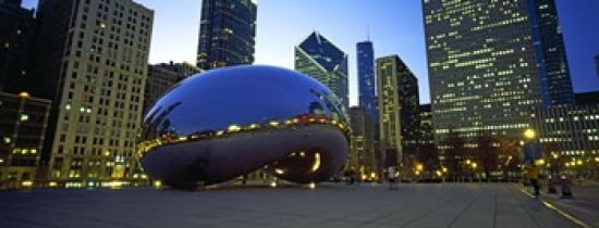 Buildings in a city Cloud Gate Millennium Park Chicago Cook County Illinois USA Canvas Art - Panoramic Images (30 x 12)