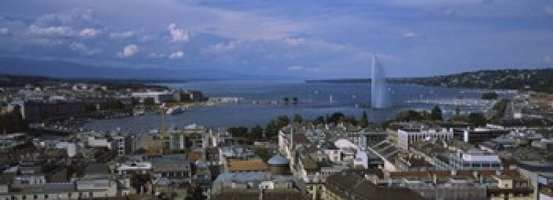 Buildings in a city Lake Geneva Lausanne Switzerland Canvas Art - Panoramic Images (18 x 7)