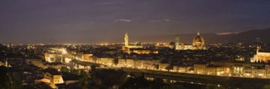Buildings in a city Ponte Vecchio Arno River Duomo Santa Maria Del Fiore Florence Tuscany Italy Canvas Art - Panoramic Images (18 x 6)