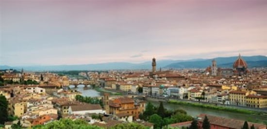 Buildings in a city Ponte Vecchio Arno River Duomo Santa Maria Del Fiore Florence Tuscany Italy Canvas Art - Panoramic Images (24 x 12)