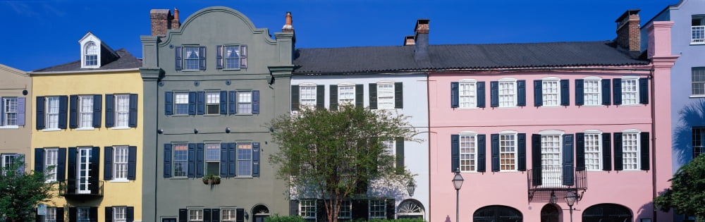 Buildings in a city Rainbow Row Charleston South Carolina USA Canvas Art - Panoramic Images (36 x 12)