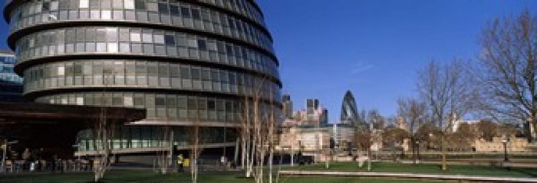 Buildings in a city Sir Norman Foster Building London England Canvas Art - Panoramic Images (18 x 7)
