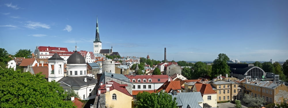 Buildings in a city St Olafs Church Toompea Hill Tallinn Estonia Canvas Art - Panoramic Images (36 x 12)
