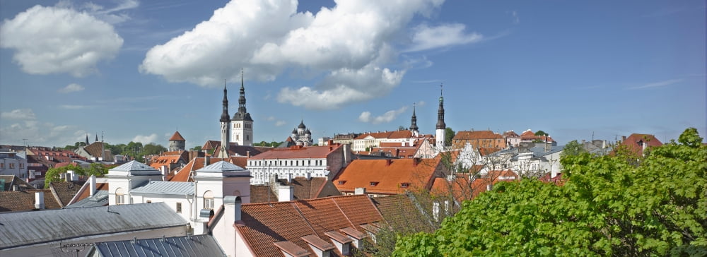 Buildings in a city St Olafs Church Toompea Hill Tallinn Estonia Canvas Art - Panoramic Images (36 x 12)