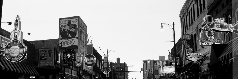 Buildings in a city at dusk Beale Street Memphis Tennessee USA Canvas Art - Panoramic Images (12 x 36)