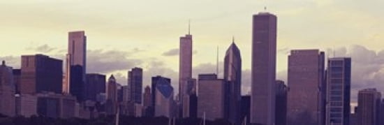 Buildings in a city at dusk Chicago Illinois USA Canvas Art - Panoramic Images (36 x 12)