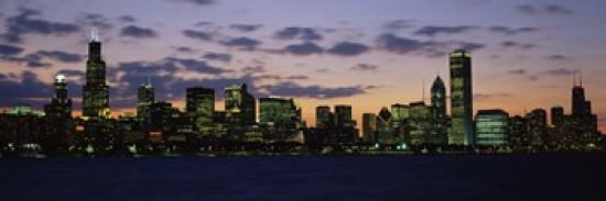 Buildings in a city at dusk Chicago Illinois USA Canvas Art - Panoramic Images (36 x 12)