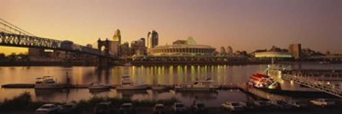 Buildings in a city lit up at dusk Cincinnati Ohio USA Canvas Art - Panoramic Images (18 x 6)