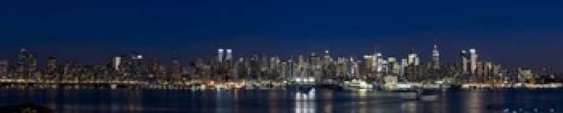 Buildings in a city lit up at dusk Hudson River Midtown Manhattan Manhattan New York City New York State USA Canvas Art - Panoramic Images (24 x 5)