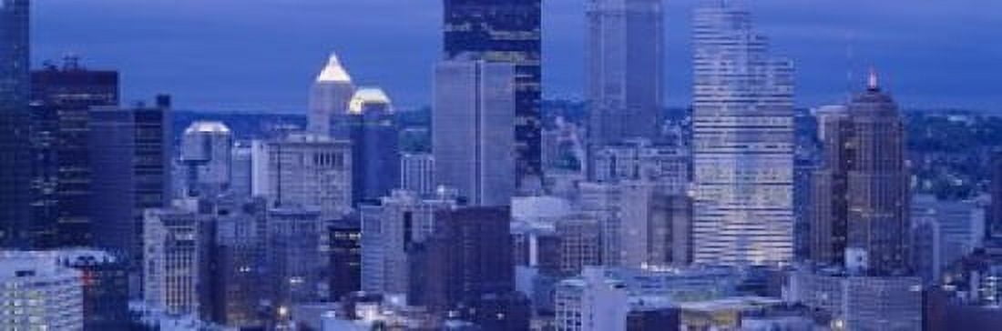 Buildings in a city lit up at dusk Pittsburgh Pennsylvania USA Canvas Art - Panoramic Images (18 x 6)