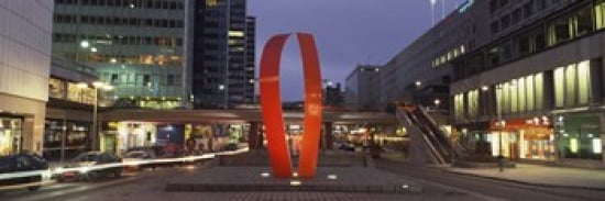 Buildings in a city lit up at dusk Sergels Torg Stockholm Sweden Canvas Art - Panoramic Images (36 x 12)