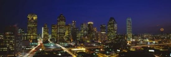 Buildings in a city lit up at night Dallas Texas USA Canvas Art - Panoramic Images (36 x 12)