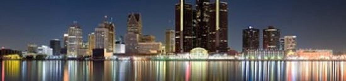 Buildings in a city lit up at night Detroit River Detroit Michigan USA Canvas Art - Panoramic Images (20 x 5)
