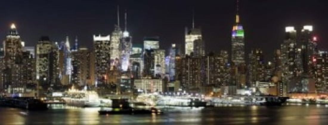 Buildings in a city lit up at night Hudson River Midtown Manhattan Manhattan New York City New York State USA Canvas Art - Panoramic Images (15 x 6)