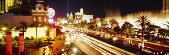 Buildings in a city lit up at night Las Vegas Nevada USA Canvas Art - Panoramic Images (36 x 12)