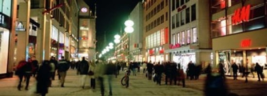 Buildings in a city lit up at night Munich Germany Canvas Art - Panoramic Images (36 x 13)
