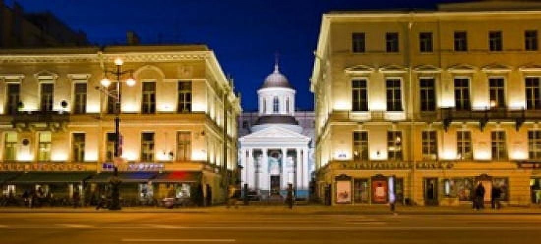 Buildings in a city lit up at night Nevskiy Prospekt St Petersburg Russia Canvas Art - Panoramic Images (15 x 7)