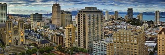 Buildings in a city looking over Pacific Heights from Nob Hill San Francisco California USA 2011 Canvas Art - Panoramic Images (36 x 12)