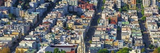 Buildings in a city viewed from the Coit tower of Russian Hill San Francisco California USA Canvas Art - Panoramic Images (36 x 12)