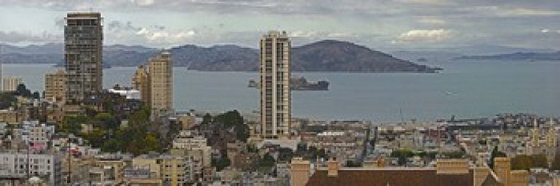 Buildings in a city with Alcatraz Island in San Francisco Bay San Francisco California USA Canvas Art - Panoramic Images (18 x 6)