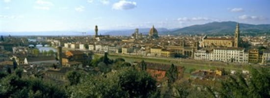 Buildings in a city with Florence Cathedral in the background San Niccolo Florence Tuscany Italy Canvas Art - Panoramic Images (36 x 13)