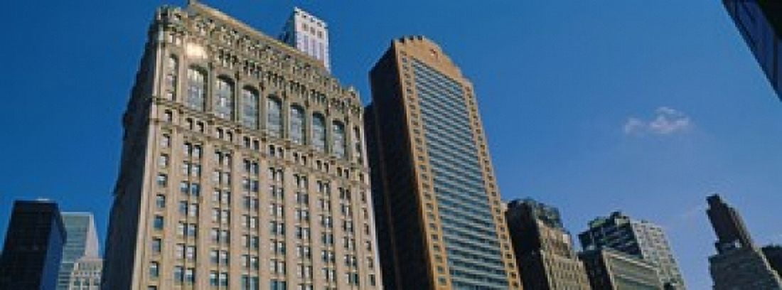 Buildings in a downtown district New York City New York State USA Canvas Art - Panoramic Images (18 x 7)