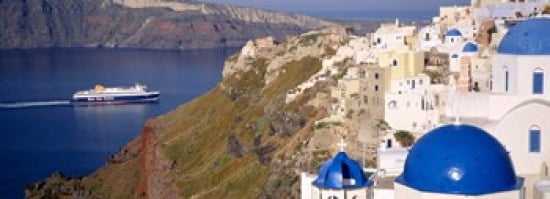Buildings in a valley Santorini Cyclades Islands Greece Canvas Art - Panoramic Images (36 x 13)