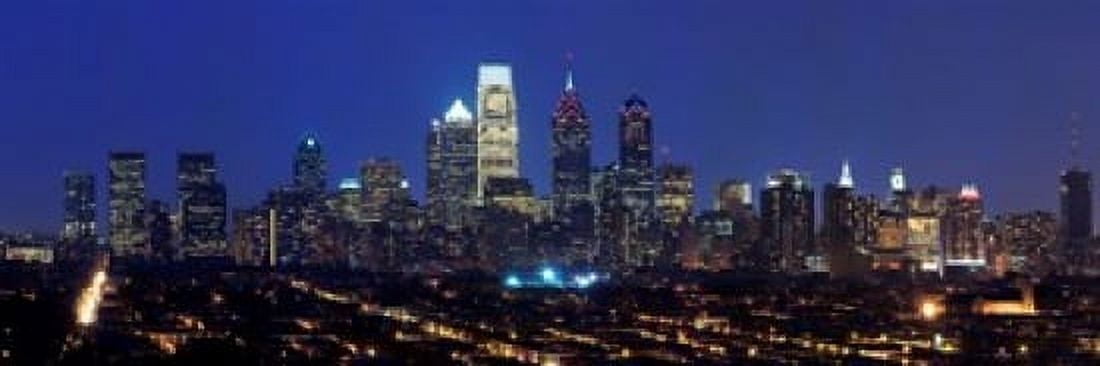 Buildings lit up at night in a city Comcast Center Center City Philadelphia Philadelphia County Pennsylvania USA Canvas Art - Panoramic Images (18 x 6)