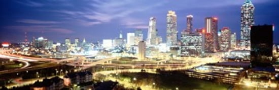 Buildings lit up at dusk Atlanta Georgia USA Canvas Art - Panoramic Images (36 x 12)