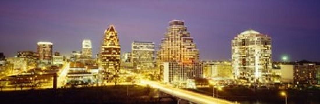 Buildings lit up at dusk Austin Texas USA Canvas Art - Panoramic Images (18 x 6)
