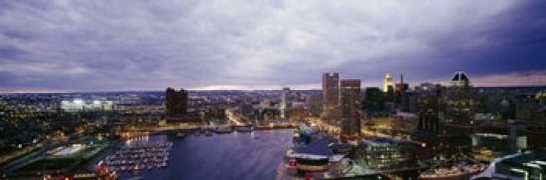 Buildings lit up at dusk Baltimore Maryland USA Canvas Art - Panoramic Images (18 x 6)