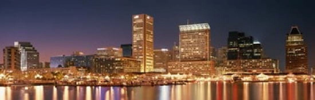 Buildings lit up at dusk Baltimore Maryland USA Canvas Art - Panoramic Images (18 x 6)